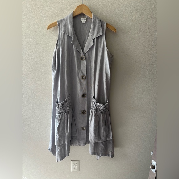 Forcynthia linen blend artsy flowy beach resort wear ocean boutique pockets sz M - Picture 5 of 6